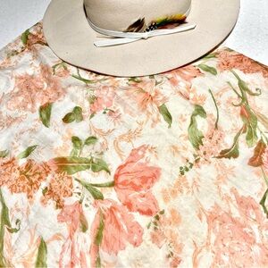Silk Coral dream floral boho scarf/wtap wrap w gardenia prairie country vibe